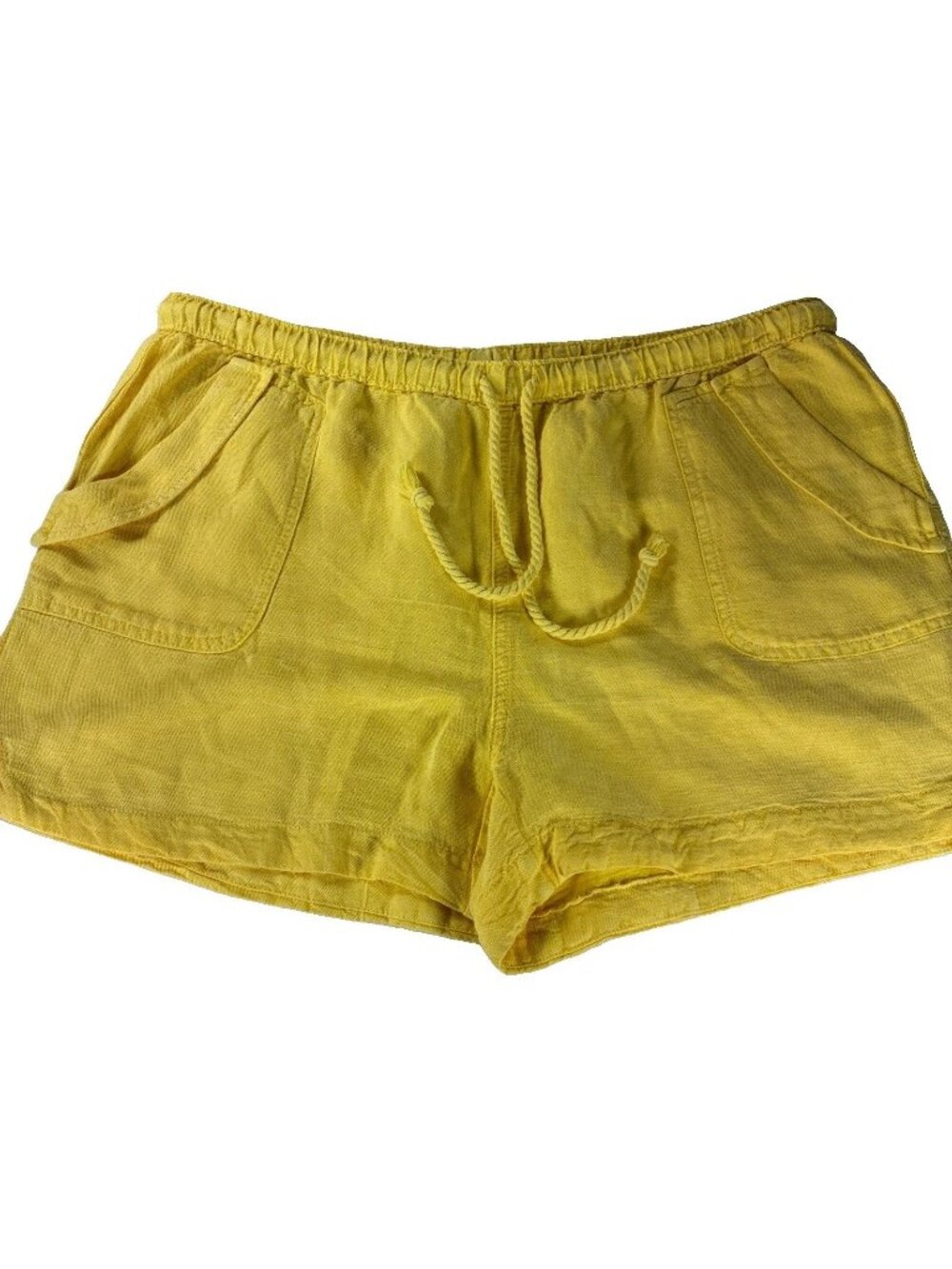 C&C California Linen Blend Yellow Shorts Drawstring Elastic Waist Women's XL